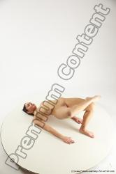 Nude Gymnastic poses Woman White Sitting poses - ALL Slim long black Multi angle poses Pinup